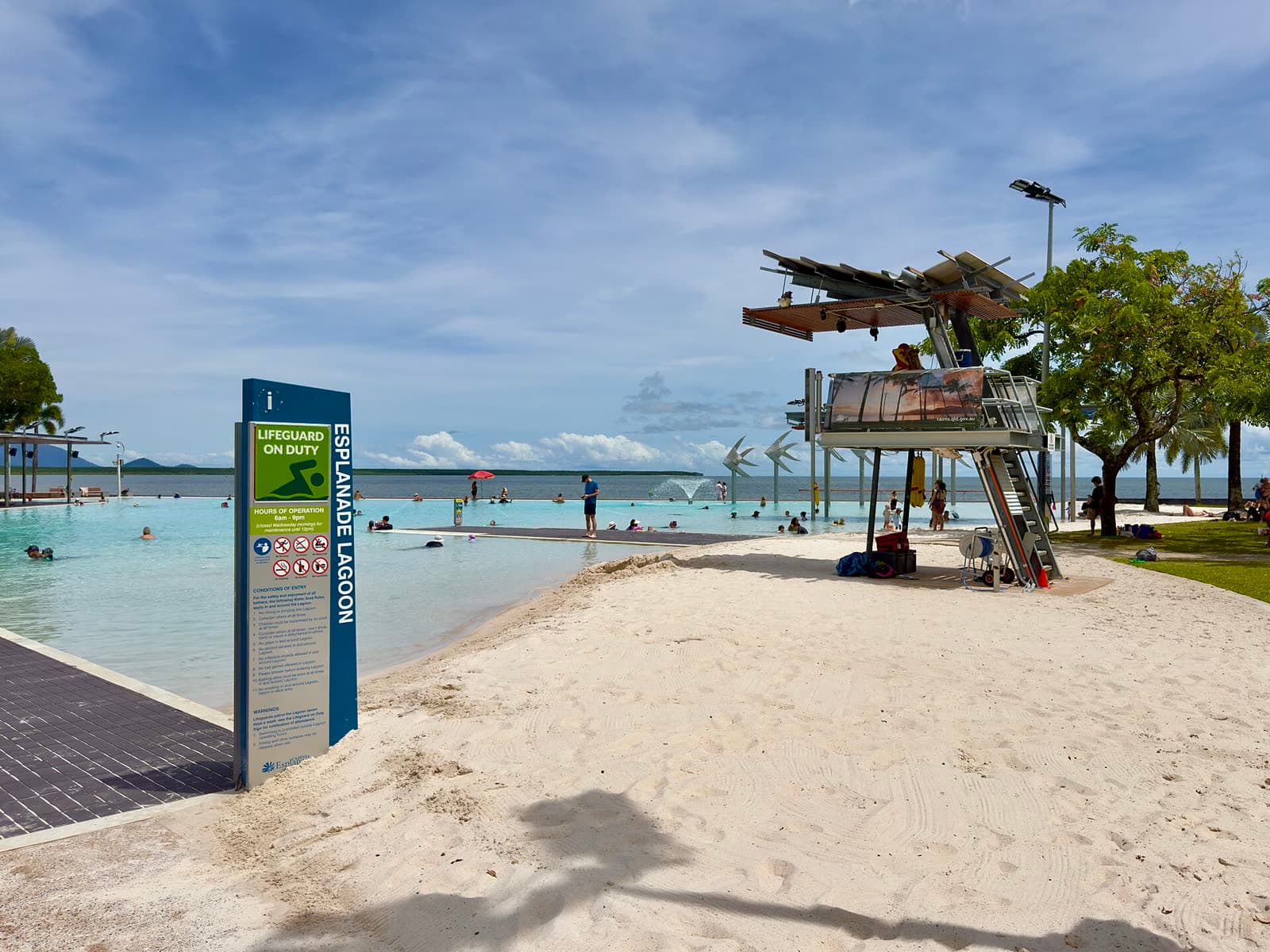 The free public swimming lagoon on the Cairns Esplanade, a short drive south of Trinity Beach